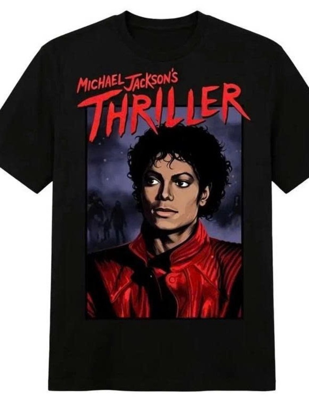 Michael Jackson Black Short-Sleeve Tee with Red Thriller Graphic